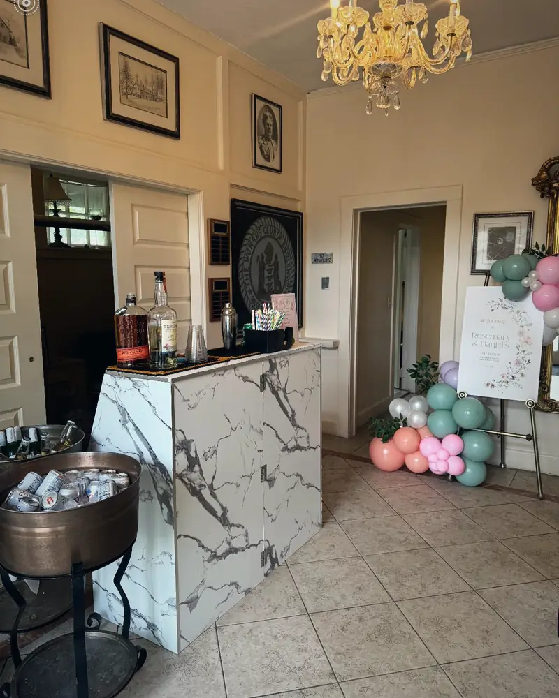 White marble bar in a historic clubhouse
